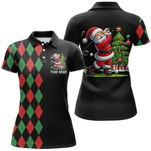 Load image into Gallery viewer, Red and Green argyle pattern black Womens golf polo shirt custom Christmas Santa golfer golf outfits NQS8786