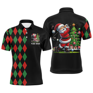 Red and Green argyle pattern black Men golf polo shirt custom Christmas Santa golfer golf outfits NQS8786