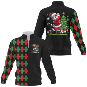 Red and Green argyle pattern black Quarter zip golf sweatshirt custom Christmas Santa golf sweater NQS8786