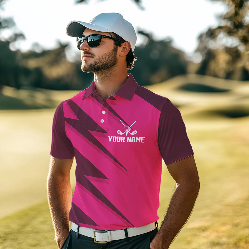 Men golf polo shirts pink lightning custom name and team name golf shirt, golfing gifts NQS9428