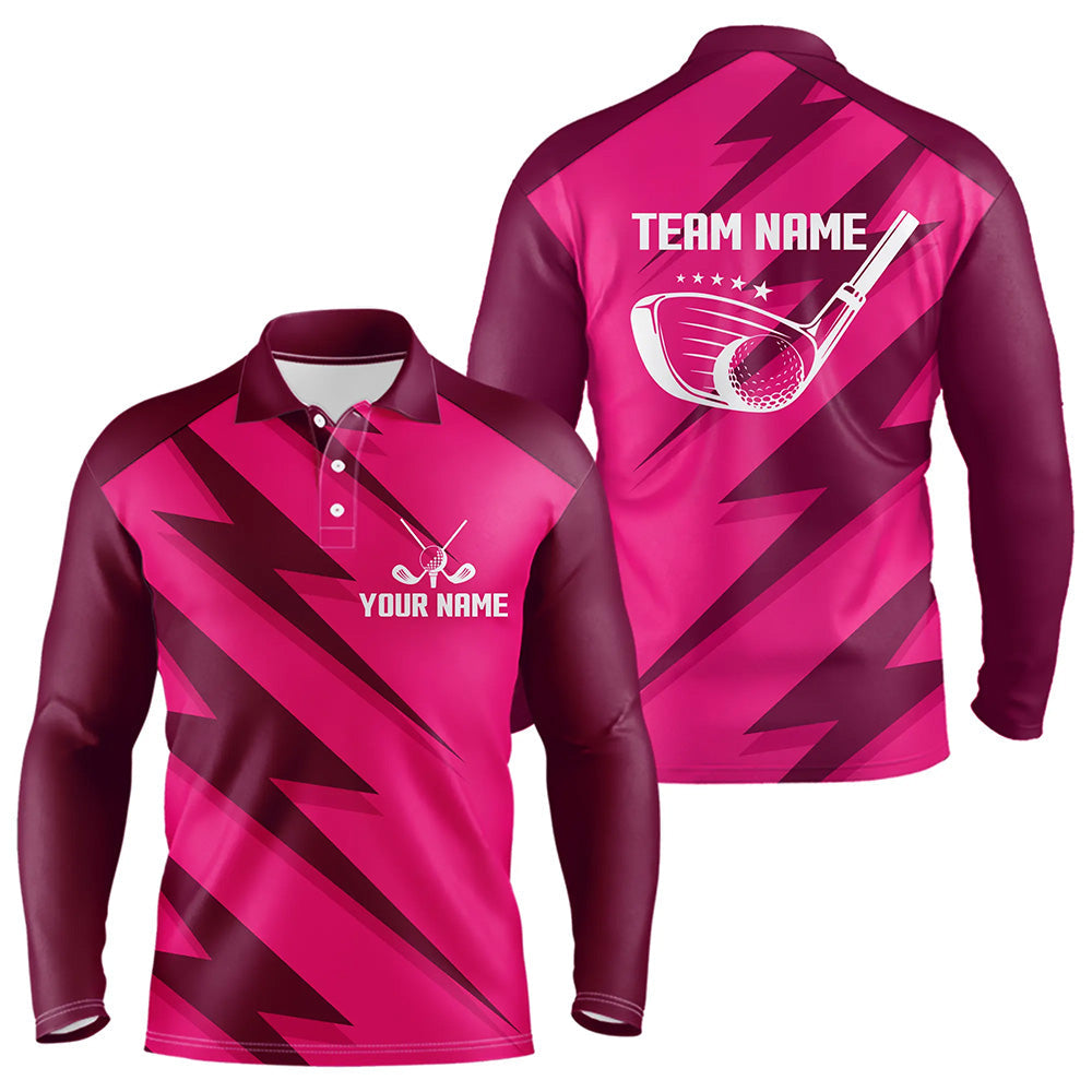 Men golf polo shirts pink lightning custom name and team name golf shirt, golfing gifts NQS9428