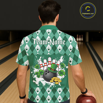 Argyle pattern St Patrick Green Hawaiian Bowling Shirt Custom team bowling button up shirt NQS11535