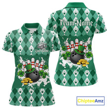 Load image into Gallery viewer, Argyle pattern St Patrick Green Bowling Polo, 1/4 zip shirts for Women Custom team bowling jerseys NQS11535
