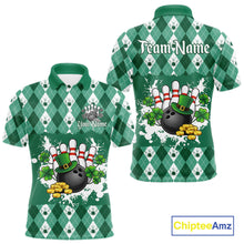 Load image into Gallery viewer, Argyle pattern St Patrick Green Bowling Polo, 1/4 zip shirts for Men Custom team bowling jerseys NQS11535