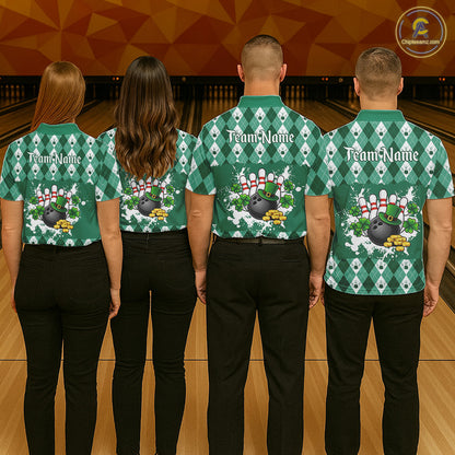 Argyle pattern St Patrick Green Bowling Polo, 1/4 zip shirts for Women Custom team bowling jerseys NQS11535