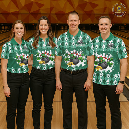 Argyle pattern St Patrick Green Bowling Polo, 1/4 zip shirts for Women Custom team bowling jerseys NQS11535