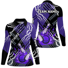 Load image into Gallery viewer, Black And Purple Strike Womens Bowling polo, quarter zip shirts Custom Bowling Jerseys For Bowlers NQS7675