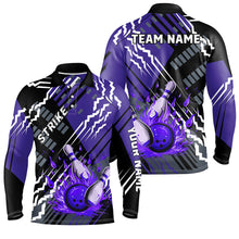 Load image into Gallery viewer, Black And Purple Strike Mens Bowling polo, quarter zip shirts Custom Bowling Jerseys For Bowlers NQS7675