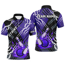 Load image into Gallery viewer, Black And Purple Strike Mens Bowling polo, quarter zip shirts Custom Bowling Jerseys For Bowlers NQS7675