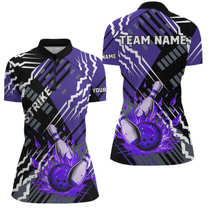 Black And Purple Strike Womens Bowling polo, quarter zip shirts Custom Bowling Jerseys For Bowlers NQS7675