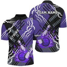 Load image into Gallery viewer, Black And Purple Strike Mens Bowling polo, quarter zip shirts Custom Bowling Jerseys For Bowlers NQS7675