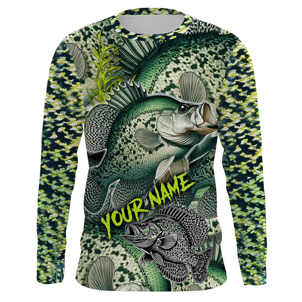 Personalized Crappie Fishing jerseys, Crappie green scales long sleeve fishing shirts uv protection NQS3654