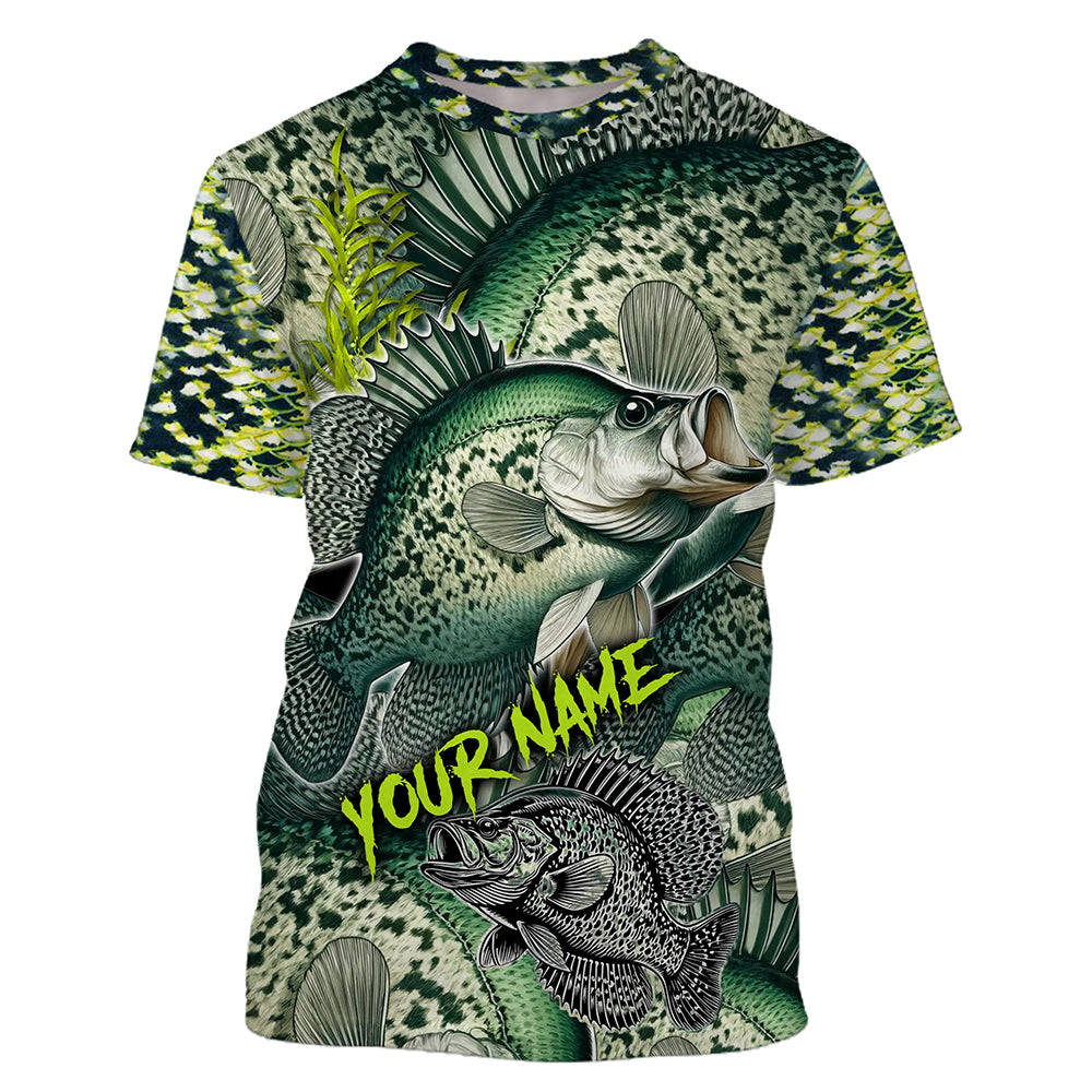 Personalized Crappie Fishing jerseys, Crappie green scales long sleeve fishing shirts uv protection NQS3654