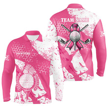 Load image into Gallery viewer, White &amp; Pink ribbon retro Mens golf polo shirts custom breast cancer golf shirts, golf attire for men NQS8119