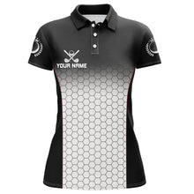 Load image into Gallery viewer, Black and White Hexagon pattern Womens golf polo shirts custom golf apparel for ladies NQS8345