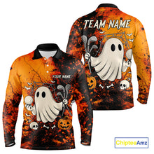 Load image into Gallery viewer, Custom Orange Halloween Boo Golf Polo Shirts for Men, Halloween Mens Golf Outfits NQS10524