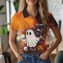 Load image into Gallery viewer, Custom Orange Halloween Boo Golf Polo Shirts for Women, Halloween Ladies Golf Outfits NQS10524