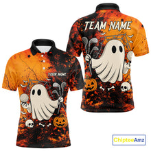 Load image into Gallery viewer, Custom Orange Halloween Boo Golf Polo Shirts for Men, Halloween Mens Golf Outfits NQS10524