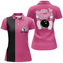 Load image into Gallery viewer, Splits &#39;n Giggles Bowling polo, 1/4 zip Shirt For Women Personalized Pink retro bowling Jerseys NQS9029