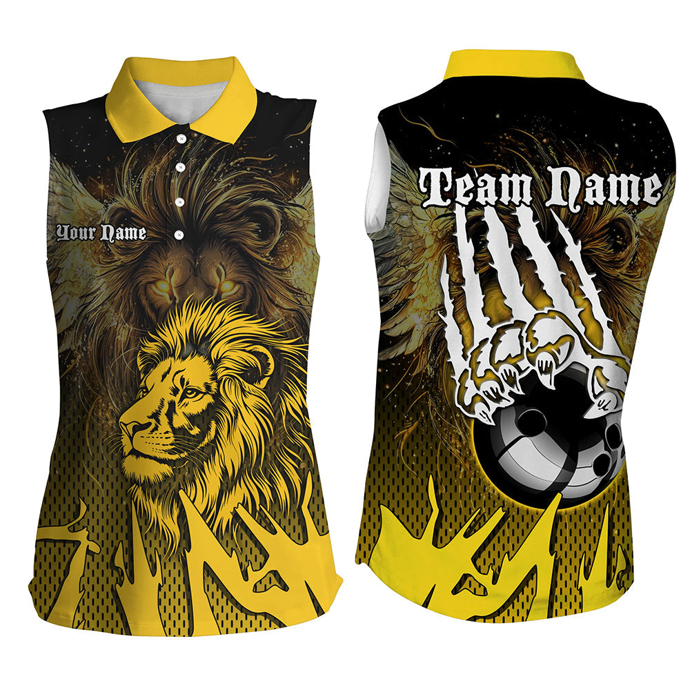 Black and Yellow Lion Bowling Sleeveless Polo Shirts Custom Team Bowling Jerseys, gift for bowlers NQS9034