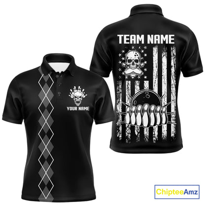 Custom Black and White argyle American Flag Skull retro Mens Bowling Shirts patriotic Team Jerseys NQS11131