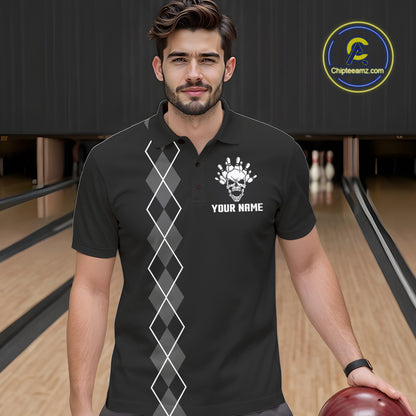 Custom Black and White argyle American Flag Skull retro Mens Bowling Shirts patriotic Team Jerseys NQS11131