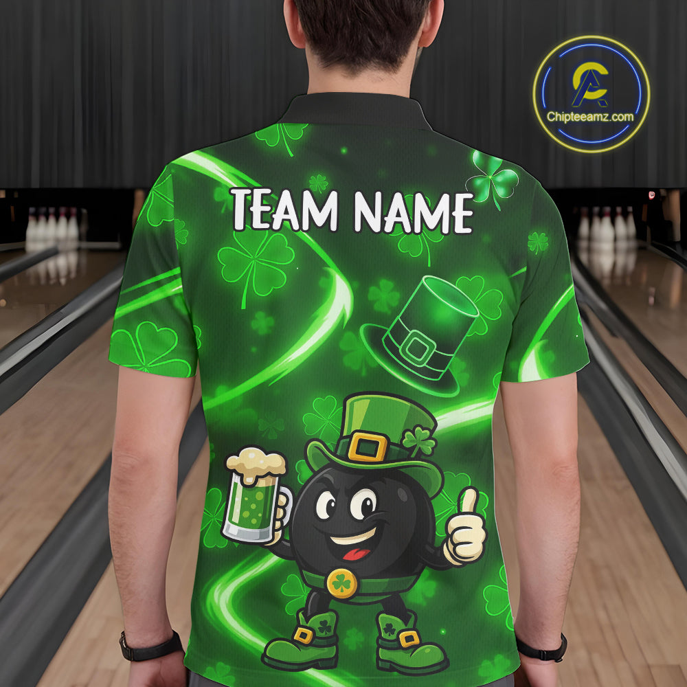 Green shamrock pattern Funny Bowling Shirts For Men Custom St Patrick's Day Lucky Team Bowling Jersey NQS11133