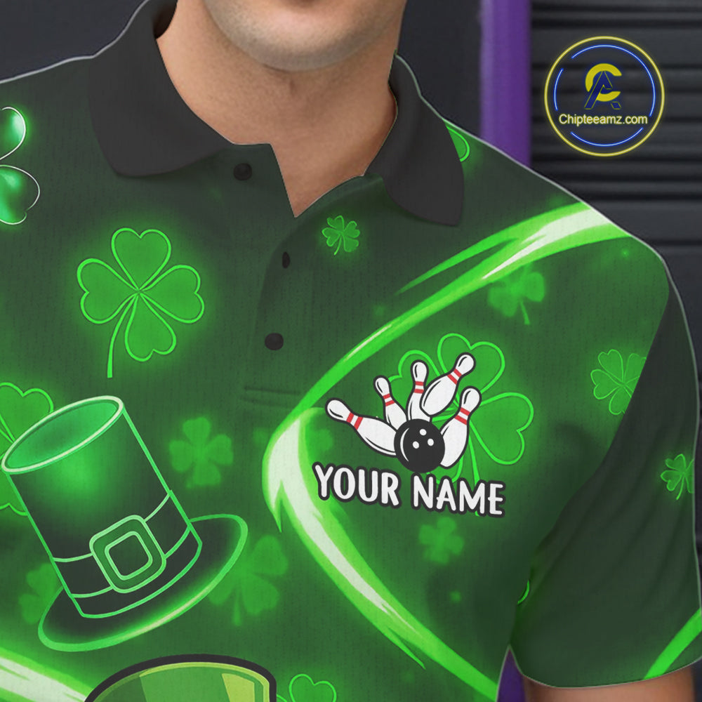 Green shamrock pattern Funny Bowling Shirts For Men Custom St Patrick's Day Lucky Team Bowling Jersey NQS11133
