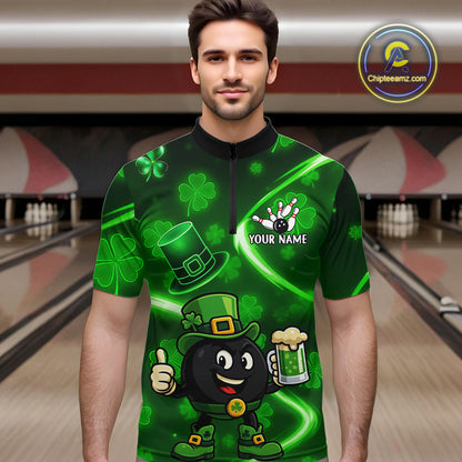 Green shamrock pattern Funny Bowling Shirts For Men Custom St Patrick's Day Lucky Team Bowling Jersey NQS11133