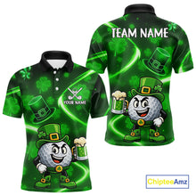 Load image into Gallery viewer, Green shamrock pattern Funny Golf Polo Shirt For Men Custom St Patrick&#39;s Day Lucky men&#39;s golf outfit NQS11134