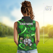 Load image into Gallery viewer, Green shamrock pattern Funny Sleeveless polo shirt Custom St Patrick's Day Lucky ladies golf outfit NQS11134