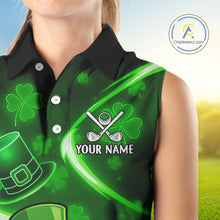 Load image into Gallery viewer, Green shamrock pattern Funny Sleeveless polo shirt Custom St Patrick's Day Lucky ladies golf outfit NQS11134