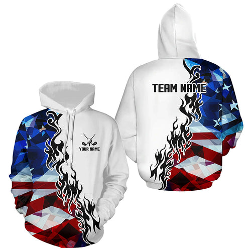 American Flag Fire Flame White Golf Hoodies custom patriotic team golf attire NQS9271