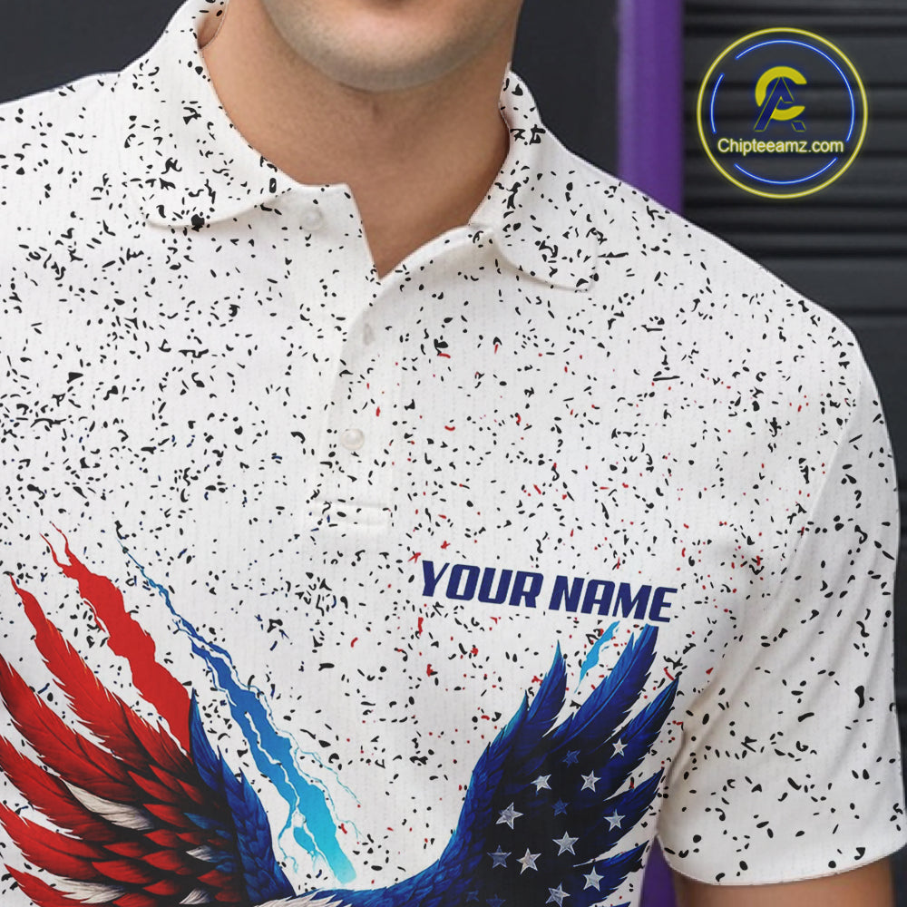 Grunge American Flag Eagle Bowling Polo, 1/4 Zip Shirt For Men Custom patriotic Team Bowling jerseys NQS11327
