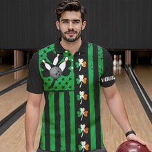 Load image into Gallery viewer, Black and Green American flag Irish Men bowling shirts Custom St Patrick Day Bowling Team Jersey NQS9612