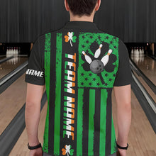 Load image into Gallery viewer, Black and Green American flag Irish Men bowling shirts Custom St Patrick Day Bowling Team Jersey NQS9612