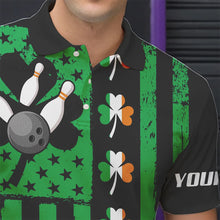 Load image into Gallery viewer, Black and Green American flag Irish Men bowling shirts Custom St Patrick Day Bowling Team Jersey NQS9612