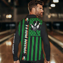 Load image into Gallery viewer, Black and Green American flag Irish Men bowling shirts Custom St Patrick Day Bowling Team Jersey NQS9612
