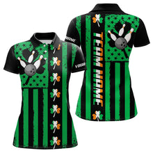 Load image into Gallery viewer, Black and Green American flag Irish Women bowling shirts Custom St Patrick Day Bowling Team Jersey NQS9612