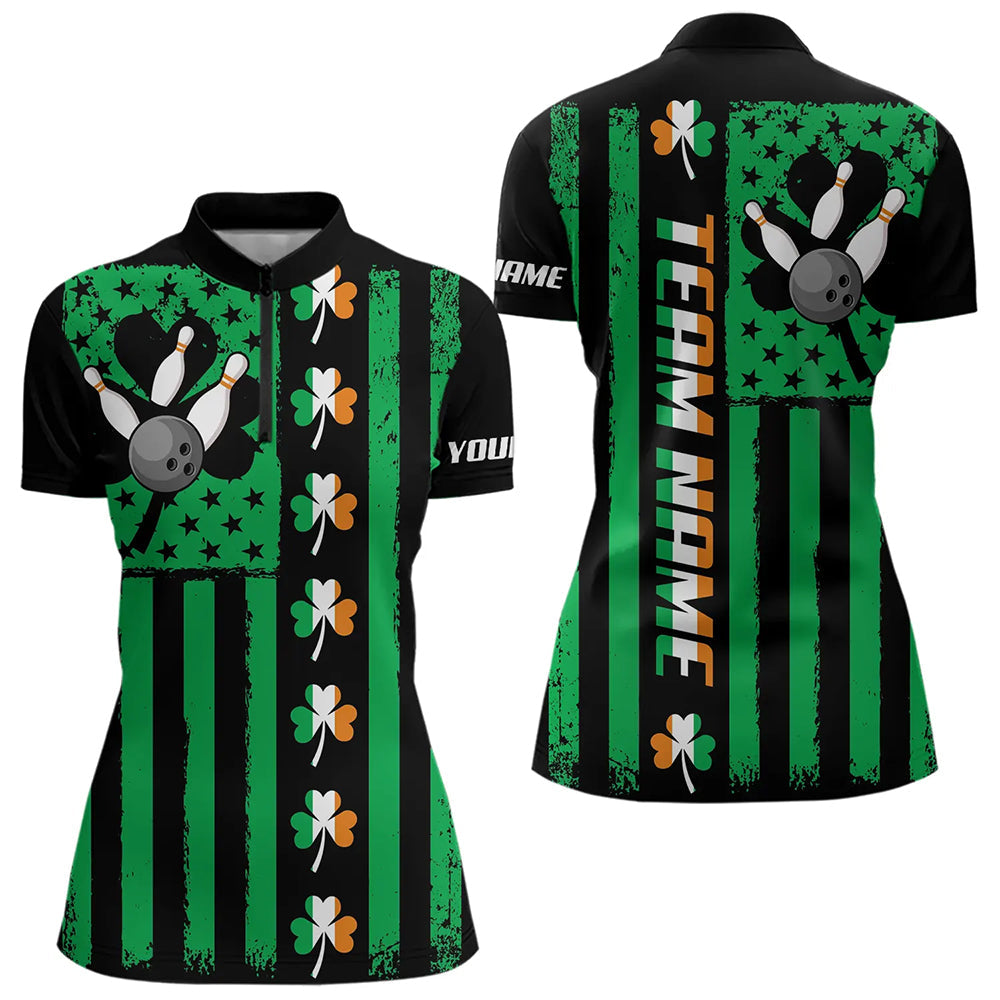 Black and Green American flag Irish Women bowling shirts Custom St Patrick Day Bowling Team Jersey NQS9612