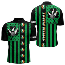 Load image into Gallery viewer, Black and Green American flag Irish Men bowling shirts Custom St Patrick Day Bowling Team Jersey NQS9612
