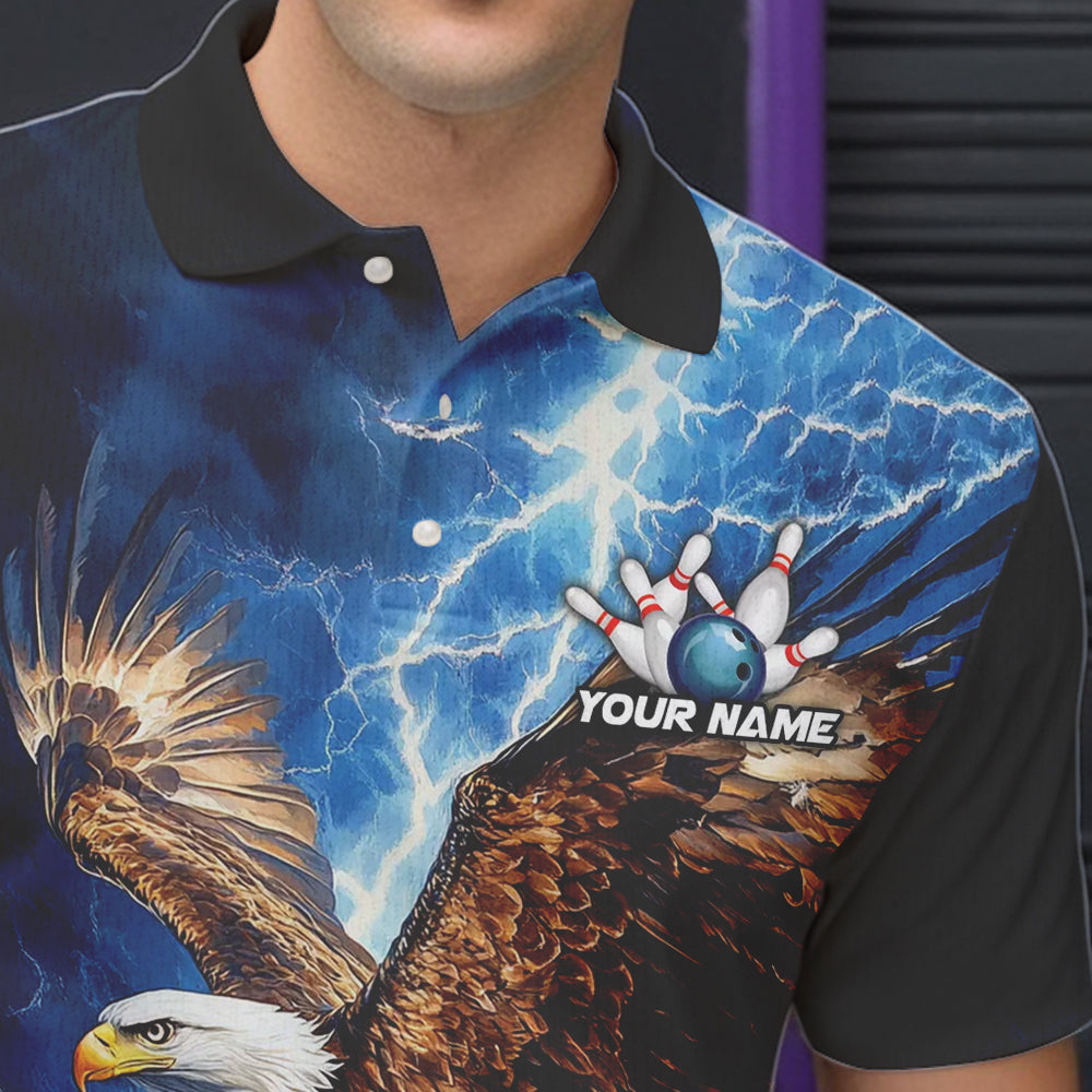 Custom Blue Lightning Thunder storm Eagle Men Bowling Shirts, Bowling Team Jerseys Outfits NQS9765