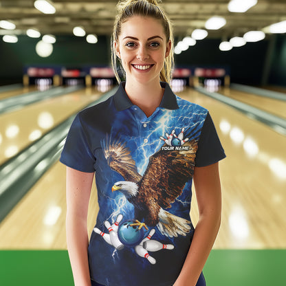 Custom Blue Lightning Thunder storm Eagle Women Bowling Shirts, Bowling Team Jerseys Outfits NQS9765