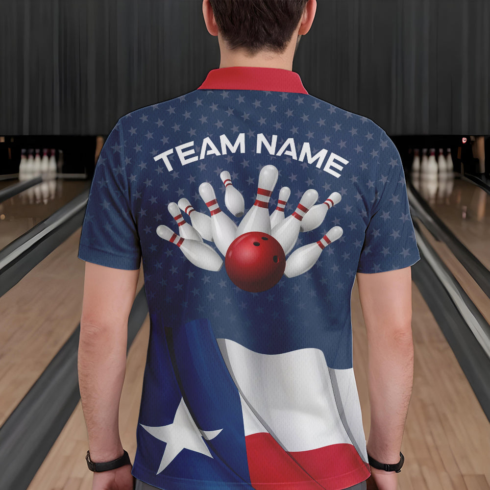Men's bowling Polo, Quarter Zip shirts Custom name Texas flag vintage Bowling Team Bowlers Jerseys NQS9768