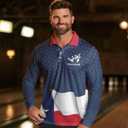 Men's bowling Polo, Quarter Zip shirts Custom name Texas flag vintage Bowling Team Bowlers Jerseys NQS9768