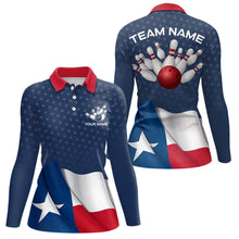 Load image into Gallery viewer, Women&#39;s bowling Polo, Quarter Zip shirts Custom name Texas flag vintage Bowling Team Bowlers Jerseys NQS9768