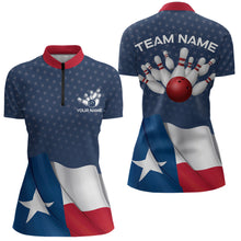 Load image into Gallery viewer, Women&#39;s bowling Polo, Quarter Zip shirts Custom name Texas flag vintage Bowling Team Bowlers Jerseys NQS9768