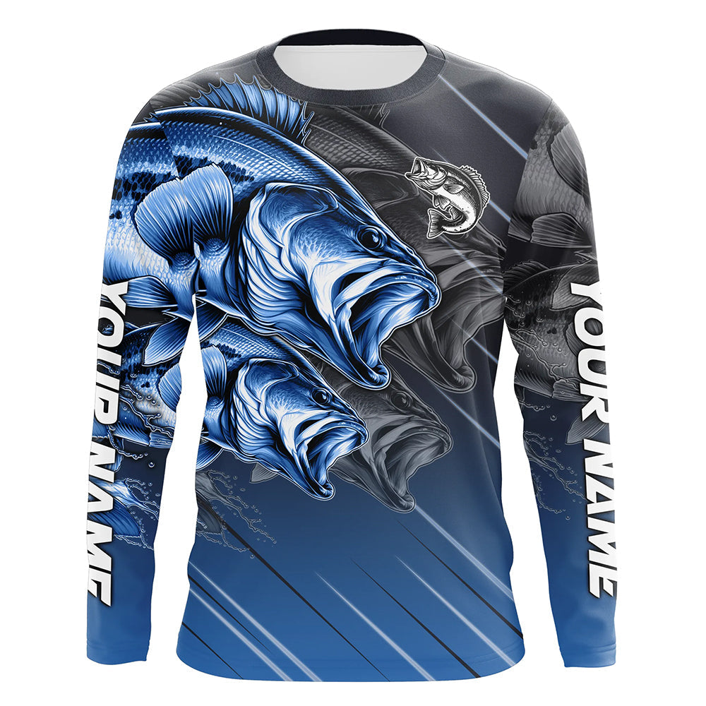 Blue Largemouth Bass fishing Long Sleeve Performance Fishing Shirt custom Bass fishing jersey for team NQS7683