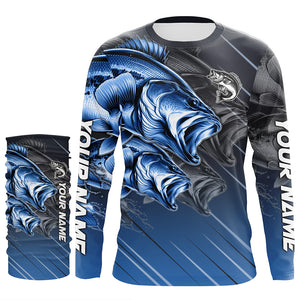 Blue Largemouth Bass fishing Long Sleeve Performance Fishing Shirt custom Bass fishing jersey for team NQS7683