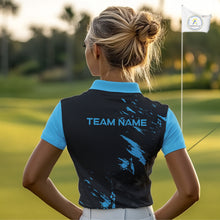 Load image into Gallery viewer, Black and Blue Golf polo shirts For Women Custom name ladies golf outfits, gifts for golf lovers NQS10019